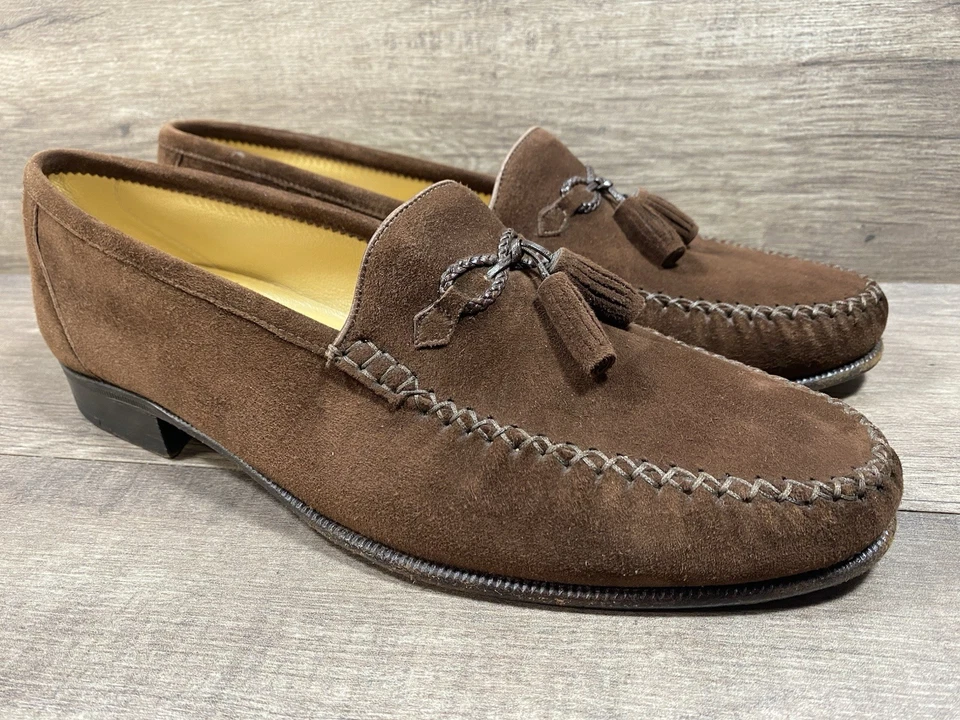 Zapatos Mocasines Moreschi Marrón Gamuza Cuero Para Hombre Talla 10 Hechos en Italia Foto 2 de 4