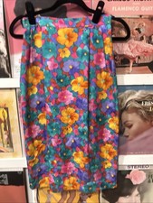 Vtg 80s Silk Pencil Skirt Bright Floral Sz 6 Lined