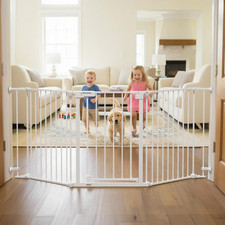 Extra Wide 80" Baby Gate with Walk-Thru Door for Pets  Kids, White