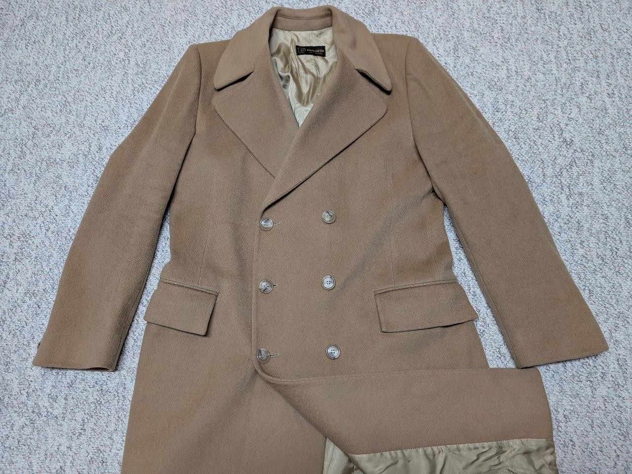 ABRIGO DE COLECCIÓN PIERRE CARDIN doble botonadura camel bronceado 40 lana gabardina ee. uu.