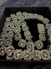 10mm Iced Out Bling Rapper  Necklace- 24" Silver Clustered Moissanite Chain