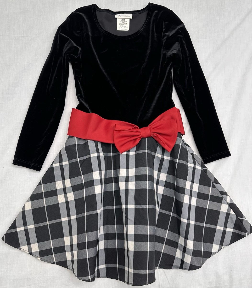 Bonnie Jean Girls Dress Size 7 Long Sleeve Lined Velvet Bow Special  Occasions