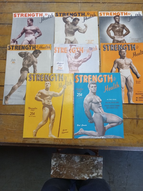 STRENGTH & HEALTH 1950 EIGHT VINTAGE MUSCLE MAN WEIGHTLIFTING FITNESS MAGAZINES