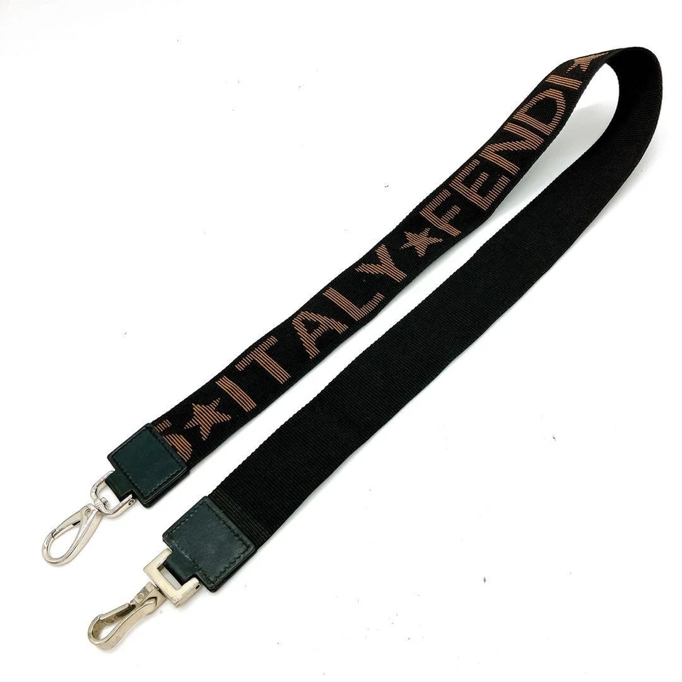 Correa de Hombro Fendi Logo Línea Lona Negra Longitud 89cm Ancho 4cm Bolso Accesorio Foto 2 de 4