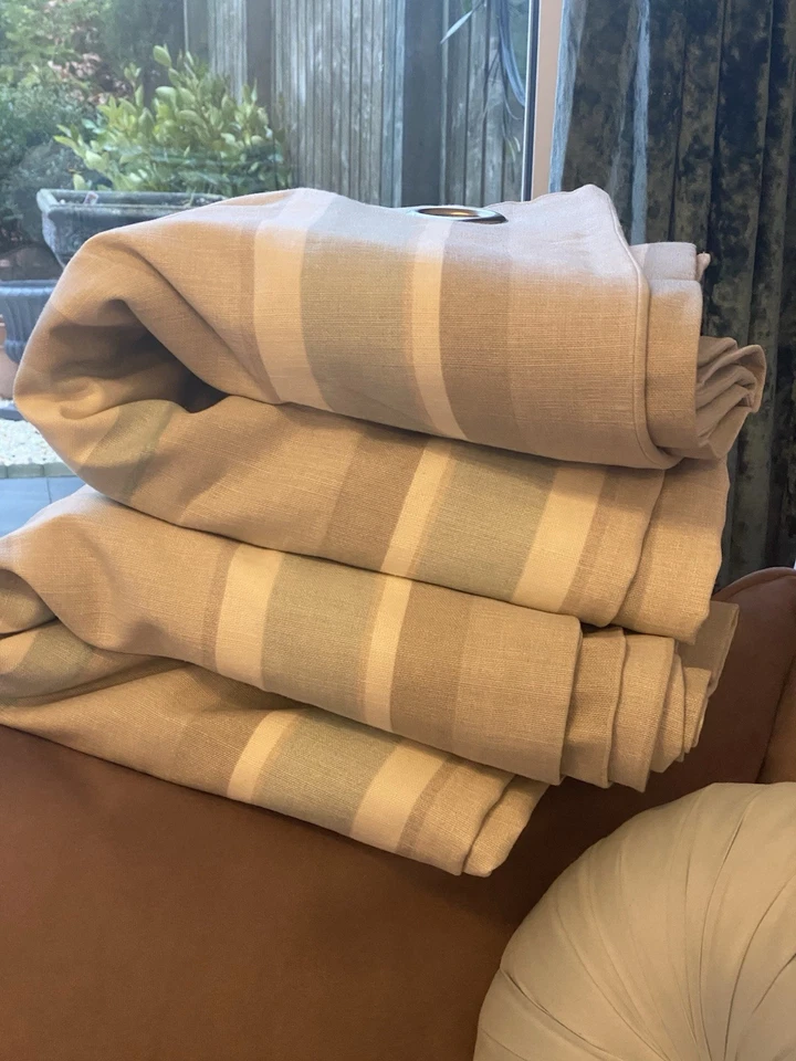 Laura Ashley Awning Stripe Massive Eyelet Curtains Each Panel 102 Inches x 88 - Image 2 of 4