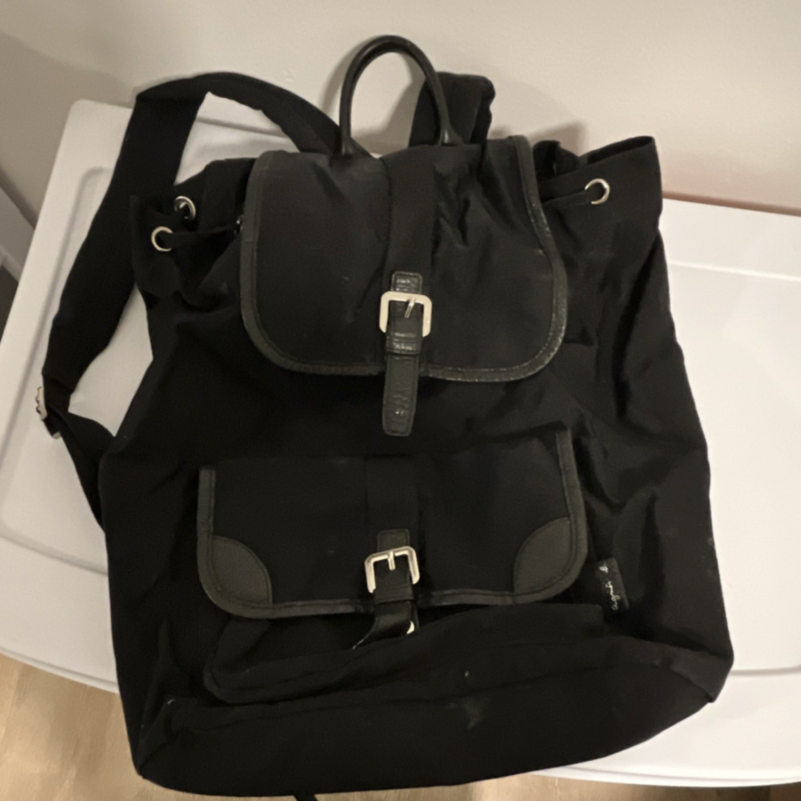 agnès b. Black Backpack Buckle Drawstring Outer P… - image 1