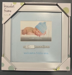 Tiny Ideas Baby Hospital ID Bracelet Photo Frame, Newborn Keepsake Blue 12 x 12