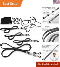 Elegant Eyeglass Strap Holder in Black Faux Leather - Strong Stylish
