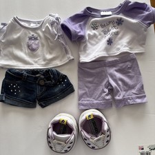 Build A Bear Clothing Lot Girls Outfits Purple Tops Jean Skirts Light Up Sneaker
