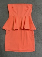 Zara Collection Dress Sz M Coral Orange Sheath Strapless Short Peplum Casual Y2K