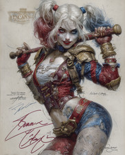 Harley Quinn with a Baseball Bat in a Red-and-Blue Battle Suit Print - 561693624