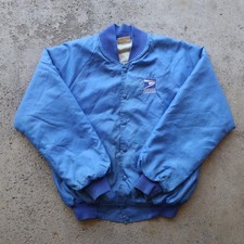 Vintage USPS Hartwell Satin Bomber Jacket Mens L Blue Postal Service Workwear