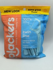 PLACKERS Twin-Line Dental Floss Flossers Cool Mint 150 Count Pack Resealable Bag