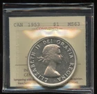 1953 Canada Silver Dollar - ICCS MS63 SF Cert #XGN 028
