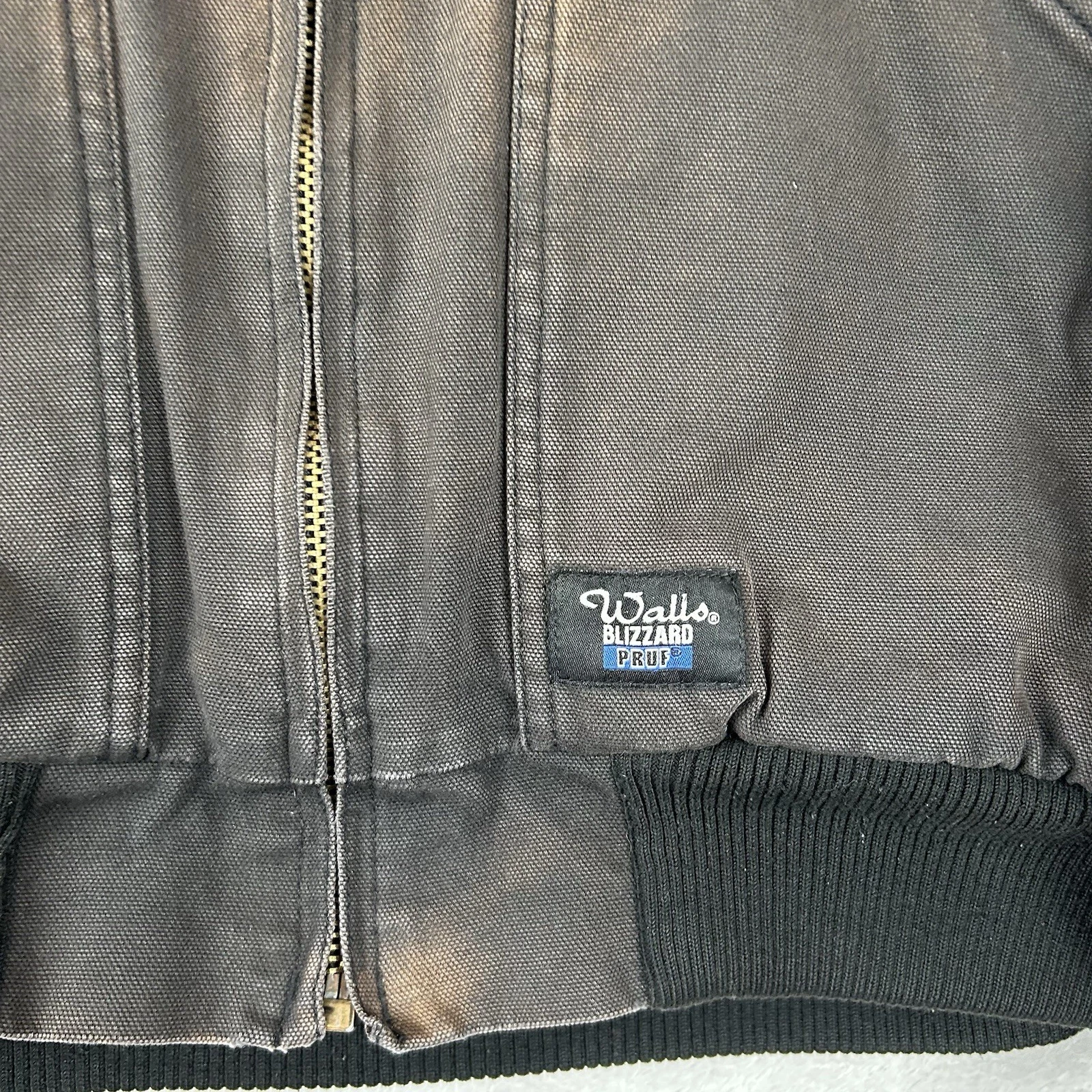 WALLS Hooded Distressed Dark Brown Zip Up Duck Canvas Work Jacket Men L Sun Fade image 2
