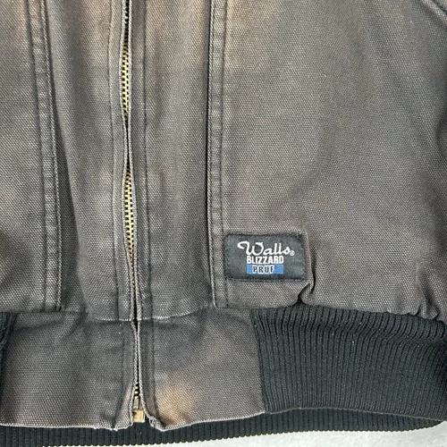 WALLS Hooded Distressed Dark Brown Zip Up Duck Canvas Work Jacket Men L Sun Fade image 2
