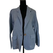 GIGI Moda Women's Blue Linen One Button Blazer Size M Summer Career Coastal