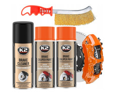 2x Bremssattellack ORANGE 400ml Spray 260°C + Bremsenreiniger + Drahtbürste