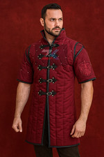 Medieval Quilted Gambeson Coat  Burgundy Padded Armor for LARP  Cosplay
