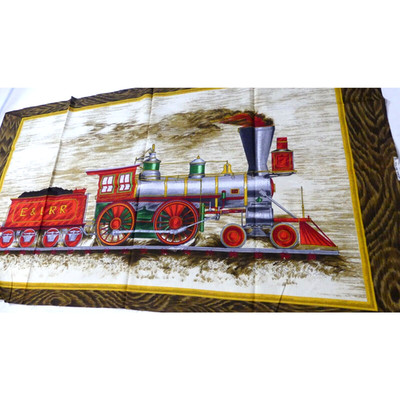 Vintage Wesco Reltex Barkcloth Fabric Panel E&L Railroad Steam Locomotive Train