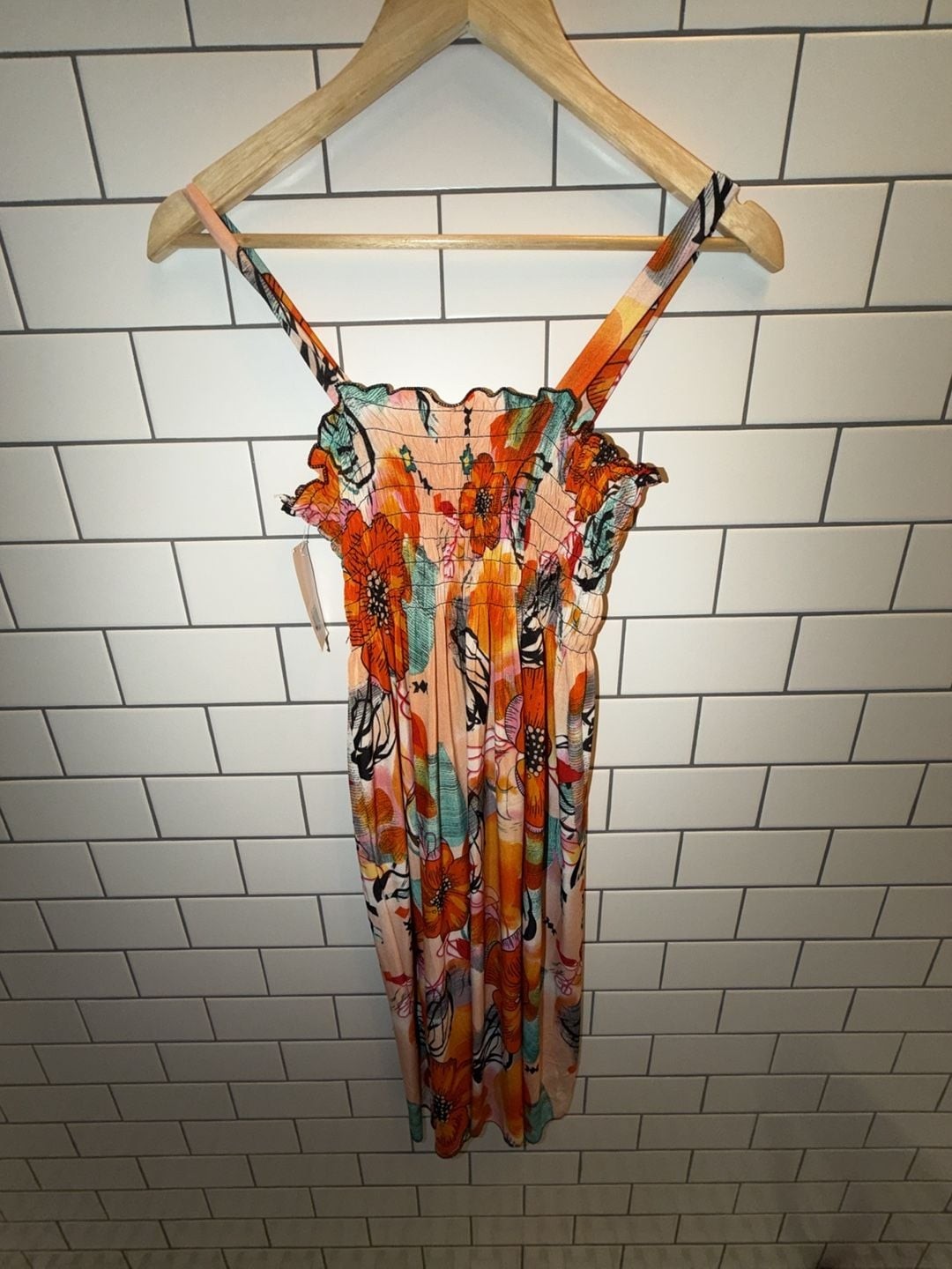 JINSEMINGXIA Floral Print Smocked Midi Dress
