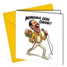 #1892 Freddie Mercury QUEEN Birthday Card, Mothers Day, Humorous Caricature