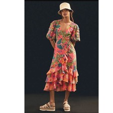 NWT Anthropologie Farm Rio Macaw Ruffled Wrap Dress $250 XS SMALL Coral 