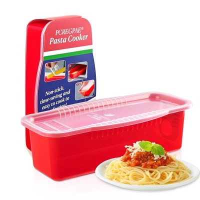 PCREGPAE Microwave Pasta Pot with Strainer Lid & Measuring 2.5 Quarts, Red 