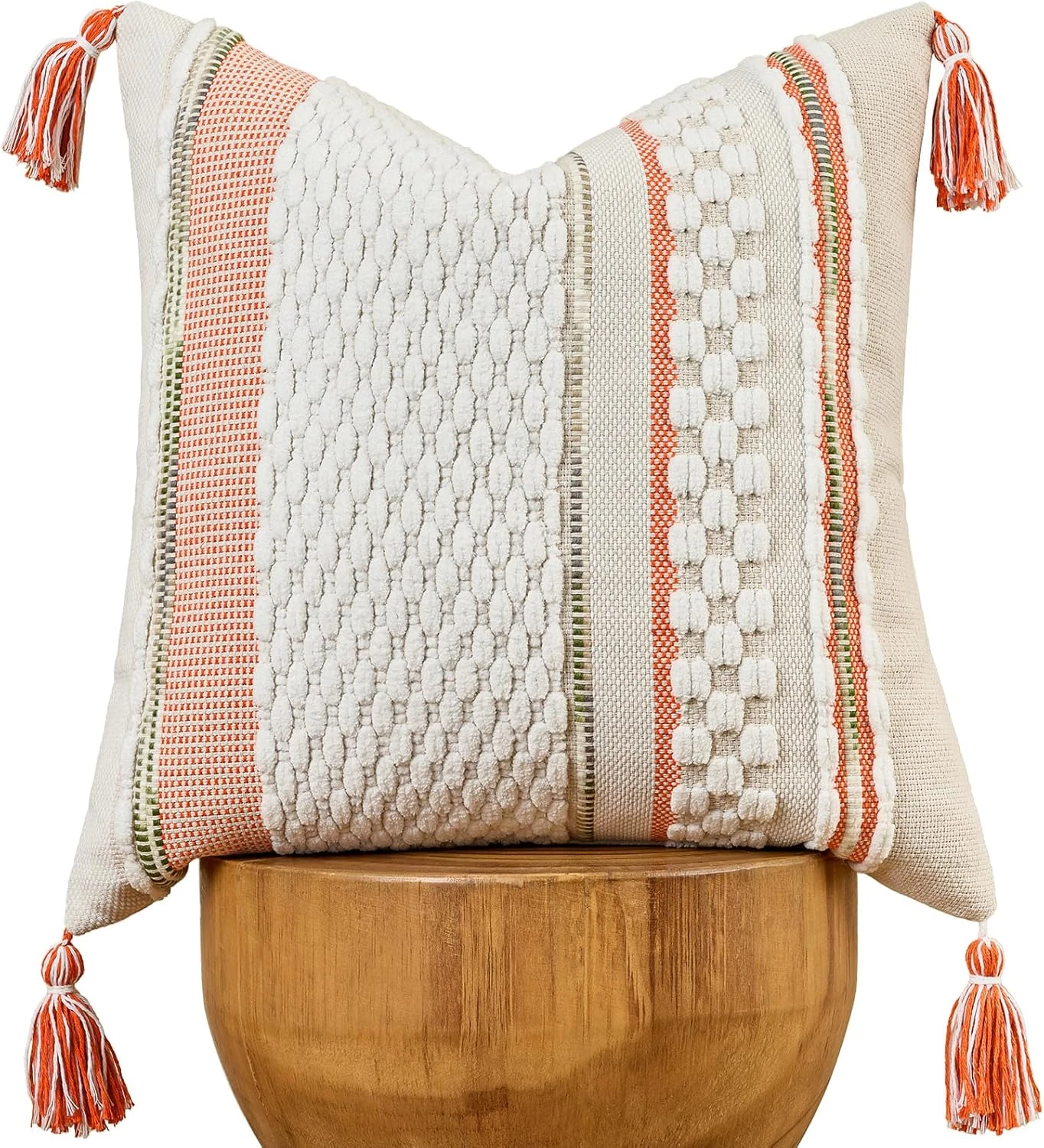 Chenille Striped Textured Boho Throw Pillow Covers Aesthetic with Tassels Woven