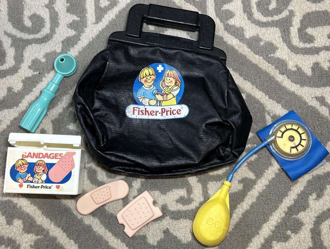Vintage 1987 Fisher Price Medical Kit Doctor Nurse Bag Play Set