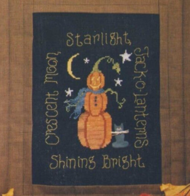 Cross Stitch Waxing Moon Designs Pumpkin Jack & Cat w/ rare Charm Needlework OOP