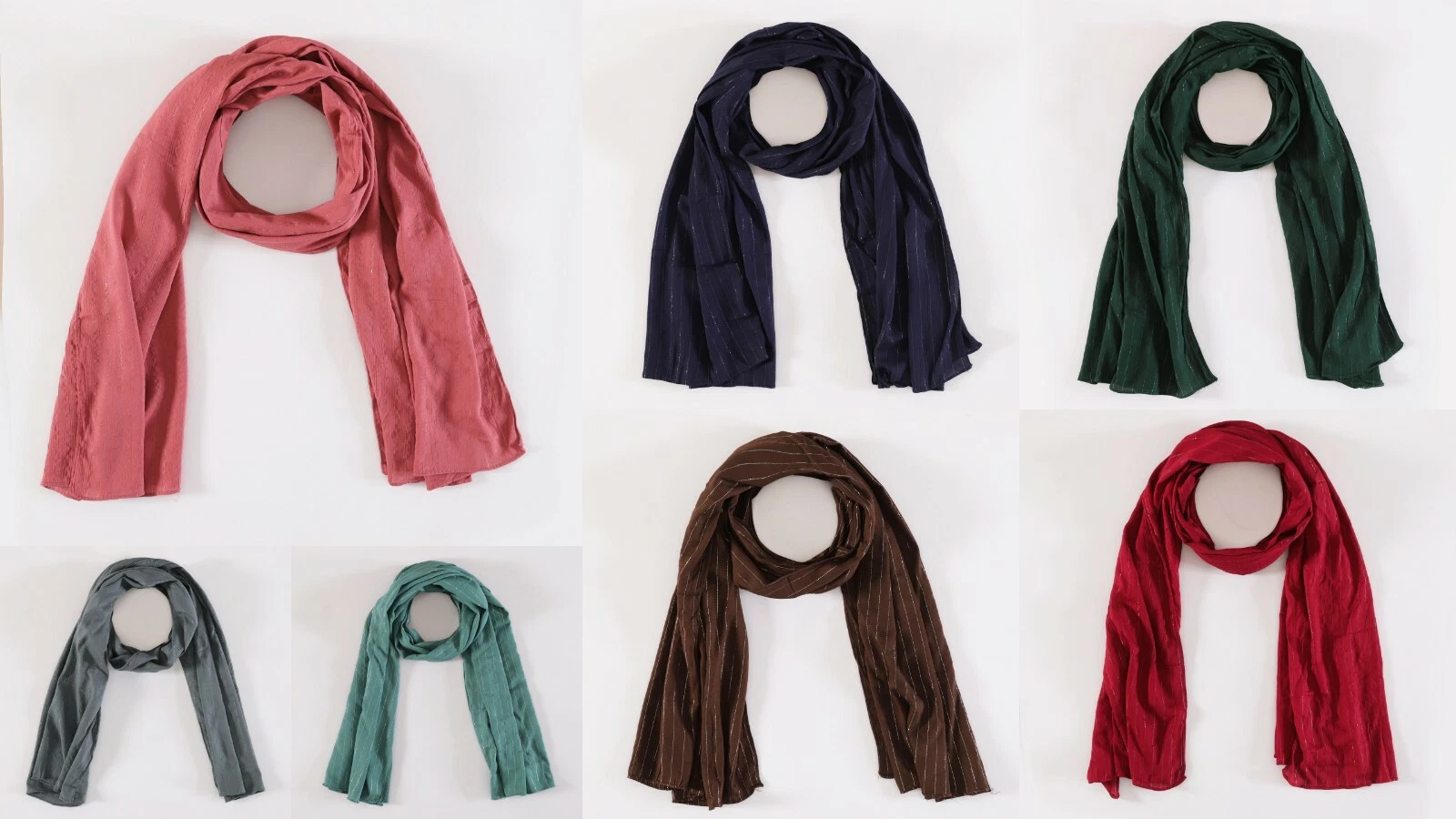 Women's Hijab Soft Chiffon Neck Wrap Shawl Stole Handmade Silver Striped Scarves