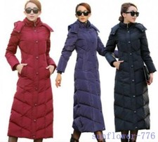 Womens Snow Winter Duck Down Puffer Long Knee Length Hooded Coats Jackets Plus