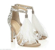 Rhinestone Women's Feather Sandals Stilettos Heel Shoes Open Toe Formal Fashion