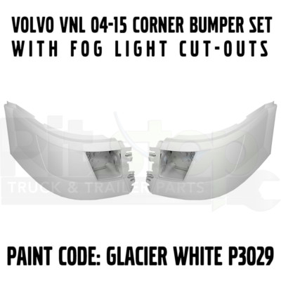 VOLVO VNL 04-15 BUMPER CORNER SET LEFT RIGHT PAINTED WHITE P3029 WITH HOLE