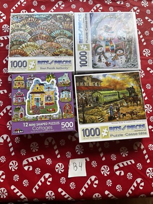 Lot of 4 300 piece puzzles - Bits and Pieces + Cra-Z-Art - Landscapes,. art+more