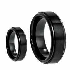 Free Engraving - 8MM/6MM Tungsten Carbide Brush Black StepEdge Wedding Band Ring