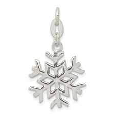 Sterling Silver Polished Snowflake Holiday Charm Pendant 1.18"