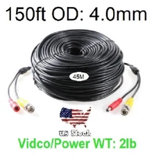 150ft (45m) Video and Power cable 4.0mm diameter thick, use for BNC Cameras