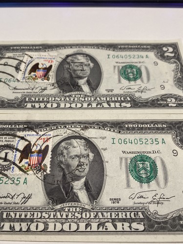 2 Error consecutive I Stamp 《Misaligned& Over Ink》1976 $2 Notes UNC!Super Rare! - Picture 2 of 4