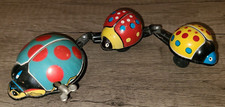 Vtg T.P.S. Japan litho wind-up tin toy, Midget Lady-Bug w two babies, working 