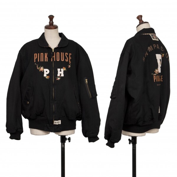 PINK HOUSE Logo Print Quilted Lining Bomber Jacket Size S-M