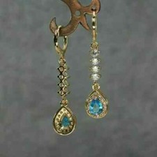 3Ct Pear Cut Lab-Created Blue Topaz Drop/Dangle Earrings 14k Yellow Gold Plated
