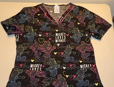 Mickey Loves Minnie Scrub Top Disney Brand Women's XS