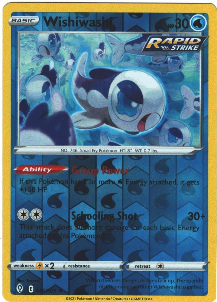 Wishiwashi 46/203 Evolving Skies Reverse Holo Rare Pokemon Card Pokémon TCG 046