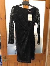 Sistaglam Ladies Jess Sequin Floral Pattern Wrap Dress (Black) UK Size 10 - BNWT