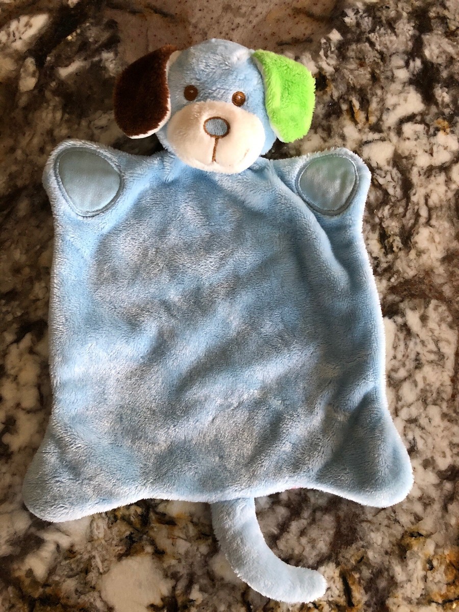 Blue Puppy Dog Baby Blanket Flat Satin Paws Security Lovey One