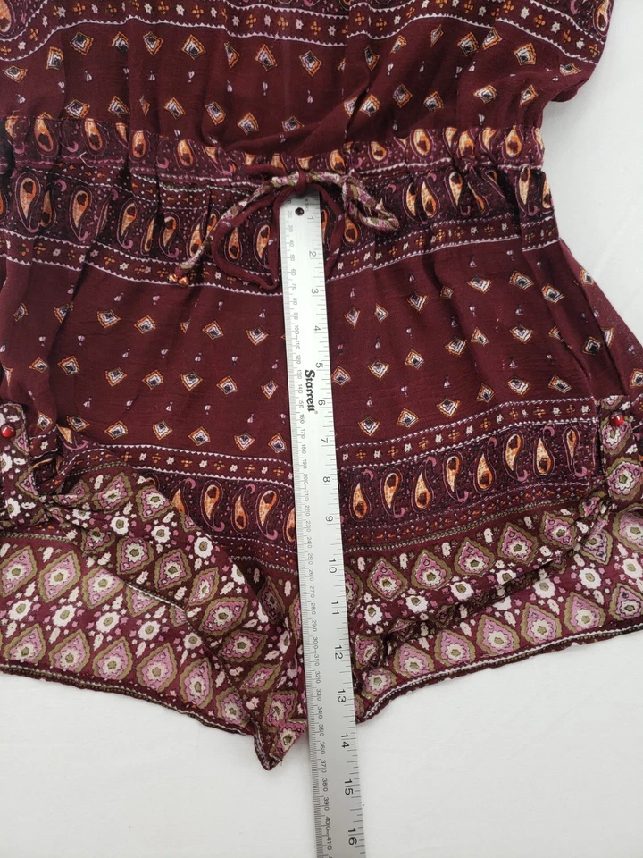 Womens Size M Maroon Paisley Striped Short Sleeve Open Back Romper Bodysuit NWT - Image 4 of 4