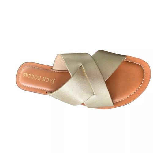 Jack Rogers Sloane Sz US 5 M Women's Leather Cross Band Sandals Slotted Platinum - Picture 2 of 4