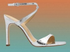 NWOT Michael Kors Amara 105 Snake-Embossed Leather Heeled Sandals Silver Size 7